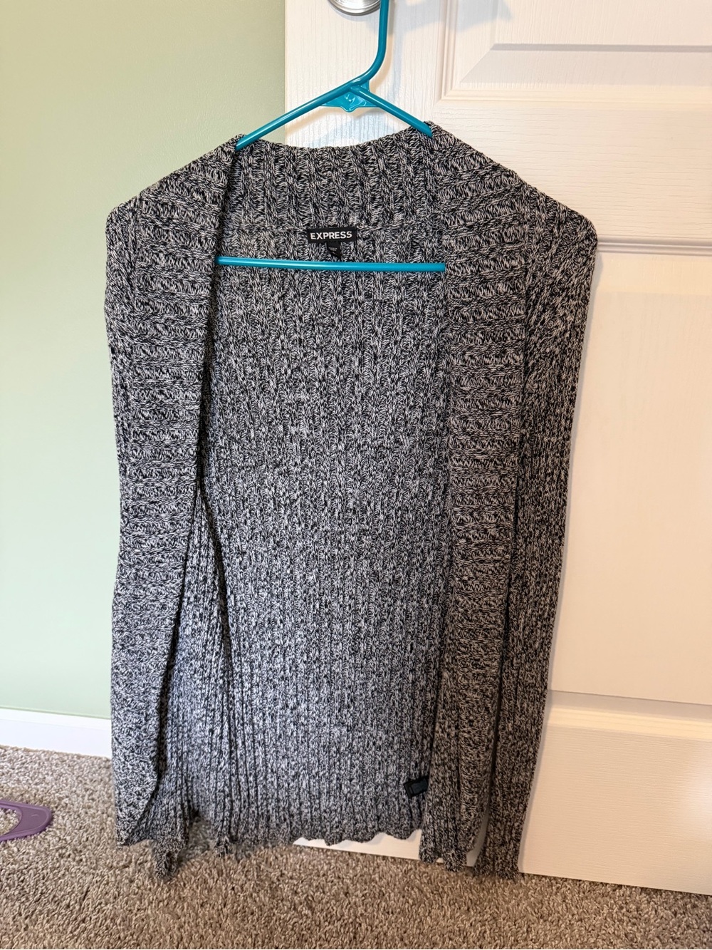 Express Black & White Marled Open Cardigan